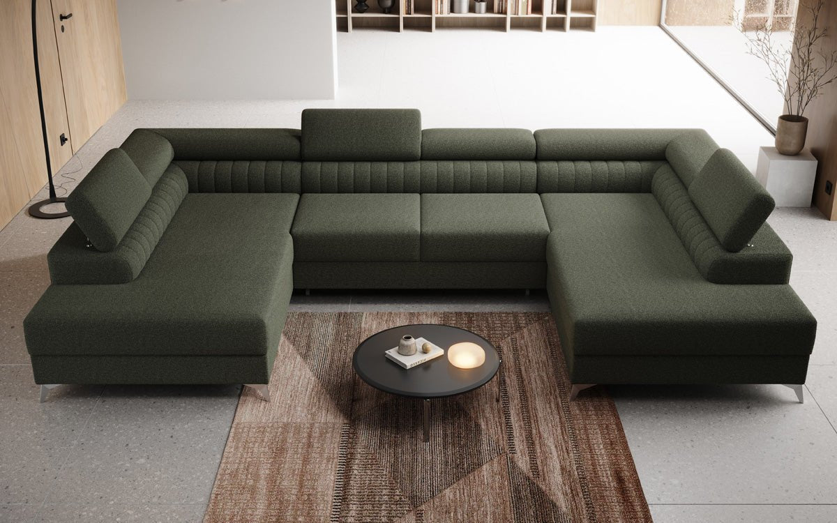 Luxuriöses U-förmiges Bouclé Designersofa Aurea mit vielseitiger Schlaf- & Klappfunktion
