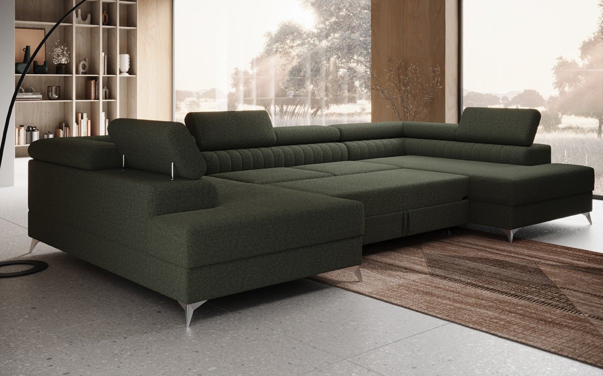 Luxuriöses U-förmiges Bouclé Designersofa Aurea mit vielseitiger Schlaf- & Klappfunktion