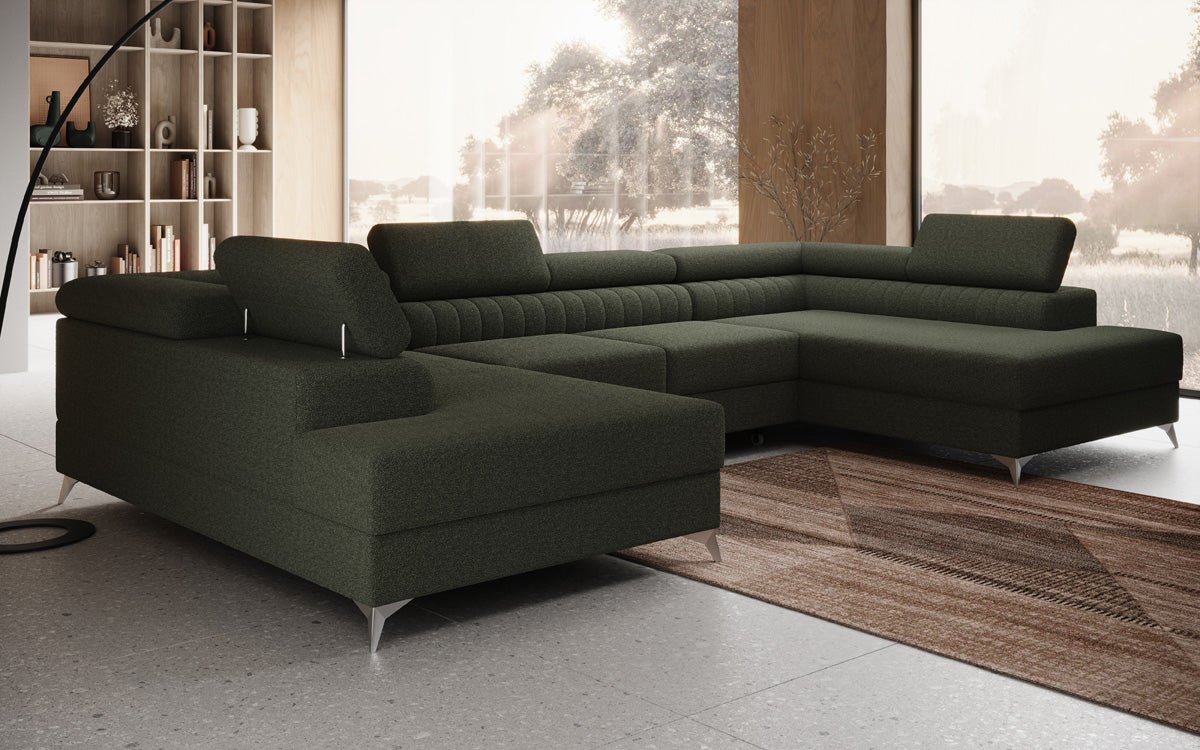 Luxuriöses U-förmiges Bouclé Designersofa Aurea mit vielseitiger Schlaf- & Klappfunktion