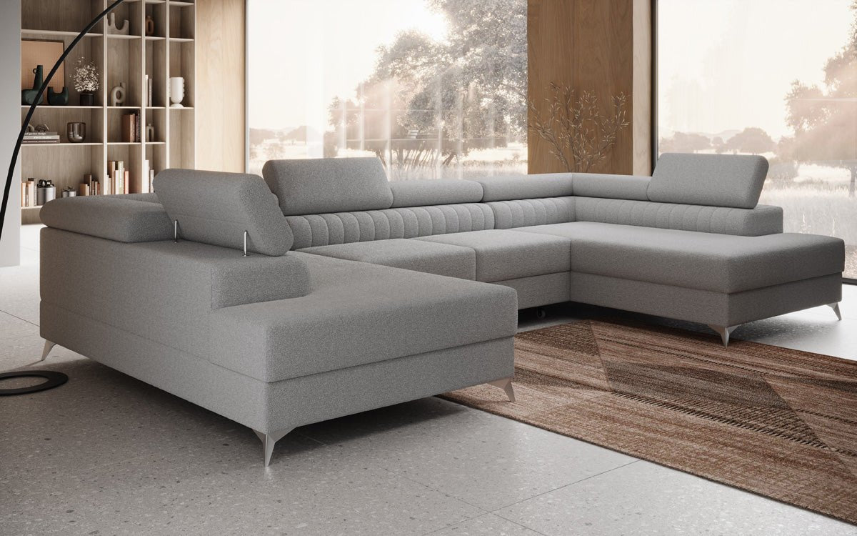 Luxuriöses U-förmiges Bouclé Designersofa Aurea mit vielseitiger Schlaf- & Klappfunktion
