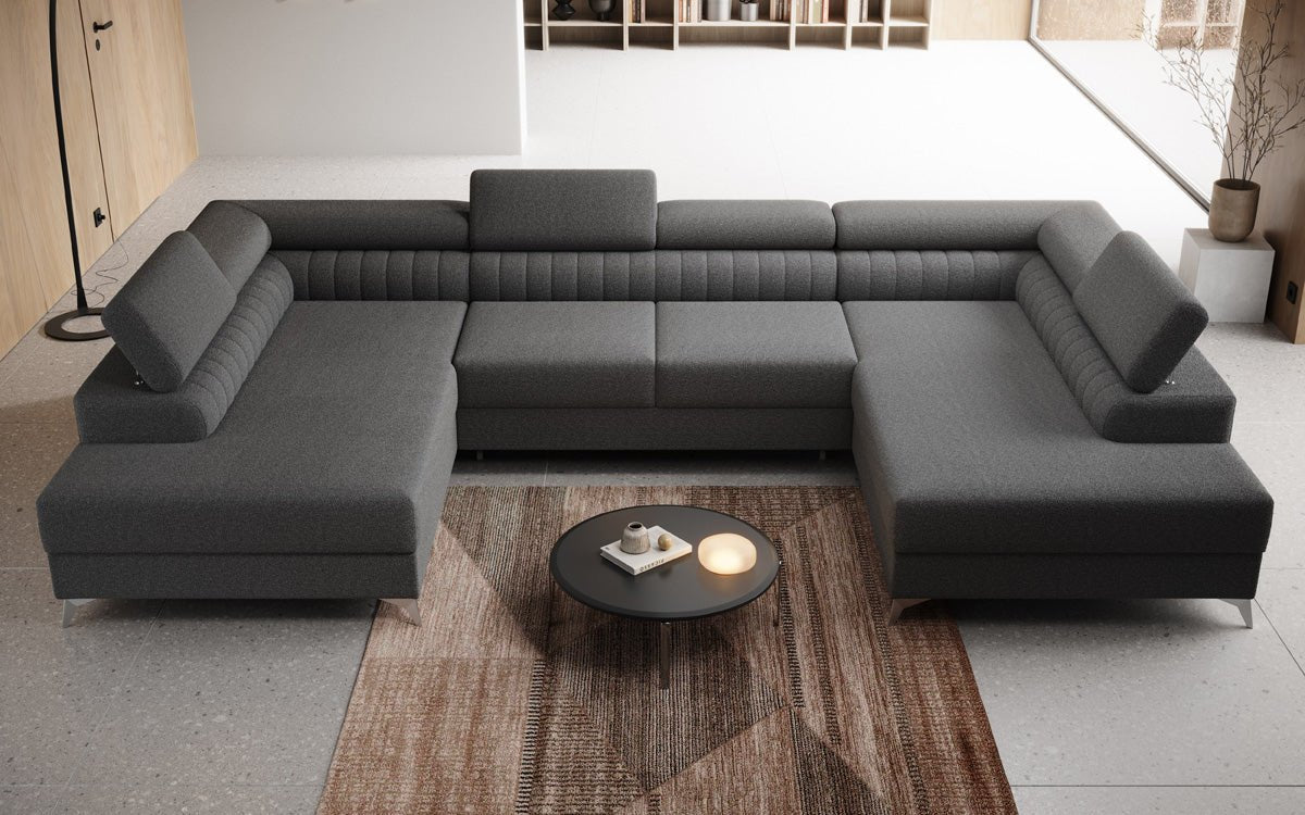 Luxuriöses U-förmiges Bouclé Designersofa Aurea mit vielseitiger Schlaf- & Klappfunktion