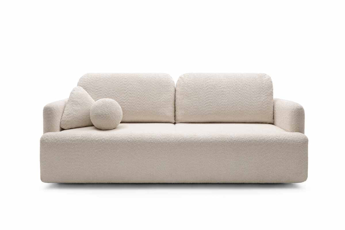 Luxuriöses Designer Schlafsofa Celiné Bouclé mit Bettfunktion und integriertem Stauraum