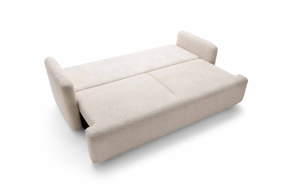 Luxuriöses Designer Schlafsofa Celiné Bouclé mit Bettfunktion und integriertem Stauraum