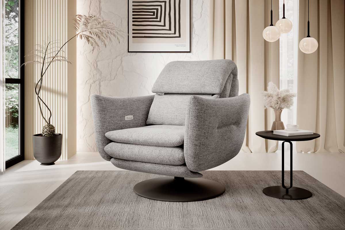 Roy Luxus Designer Relaxsessel mit elektrischer Verstellung und Stoffbezug für Komfort