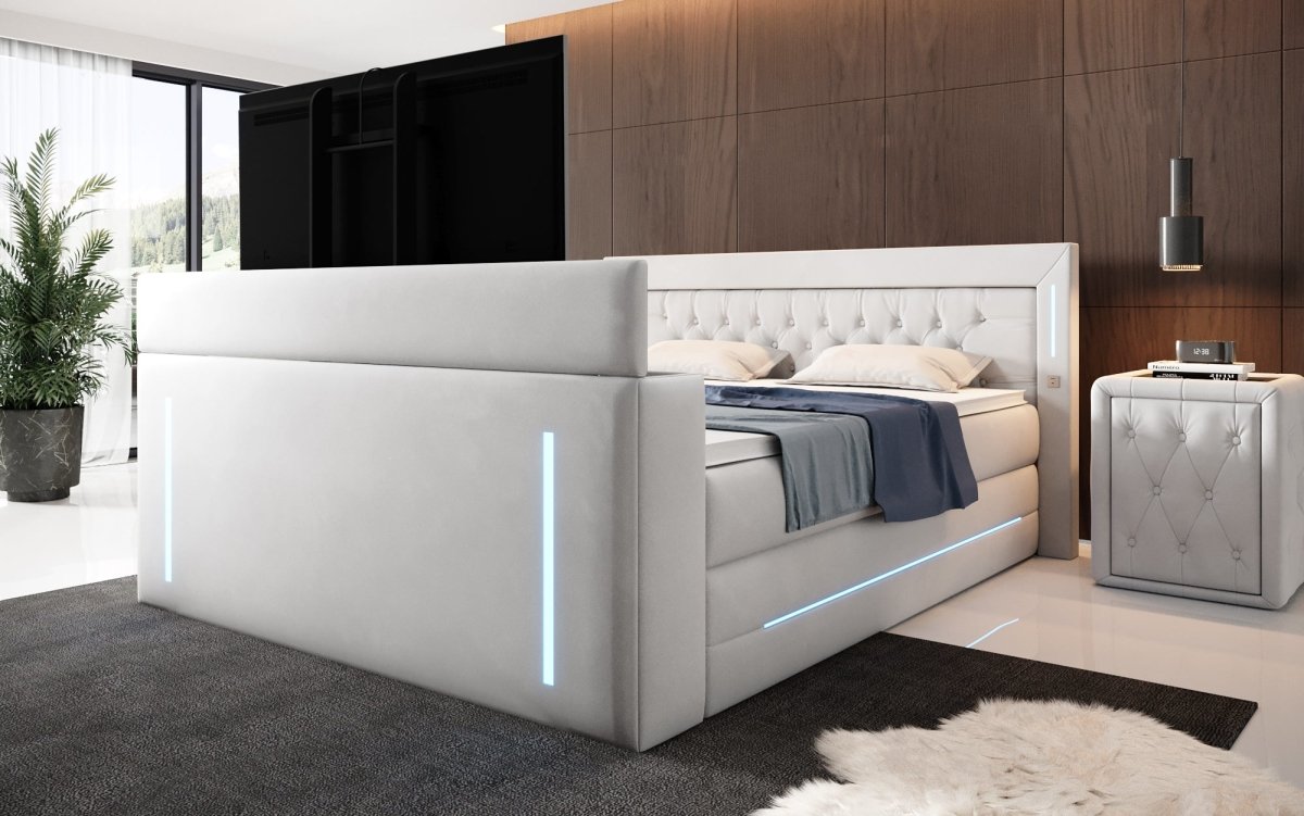 Divalo Luxus Boxspringbett mit Integriertem TV-Lift und Praktischem Stauraum