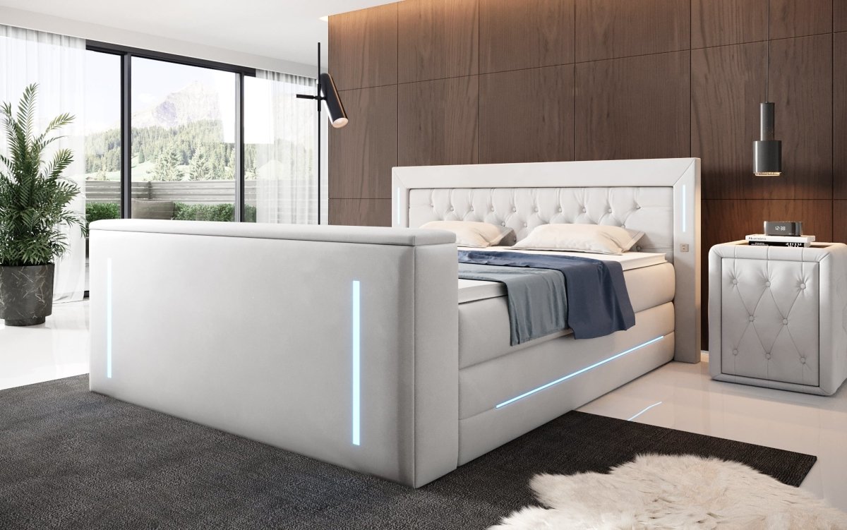 Divalo Luxus Boxspringbett mit integriertem TV-Lift und cleverem Stauraum