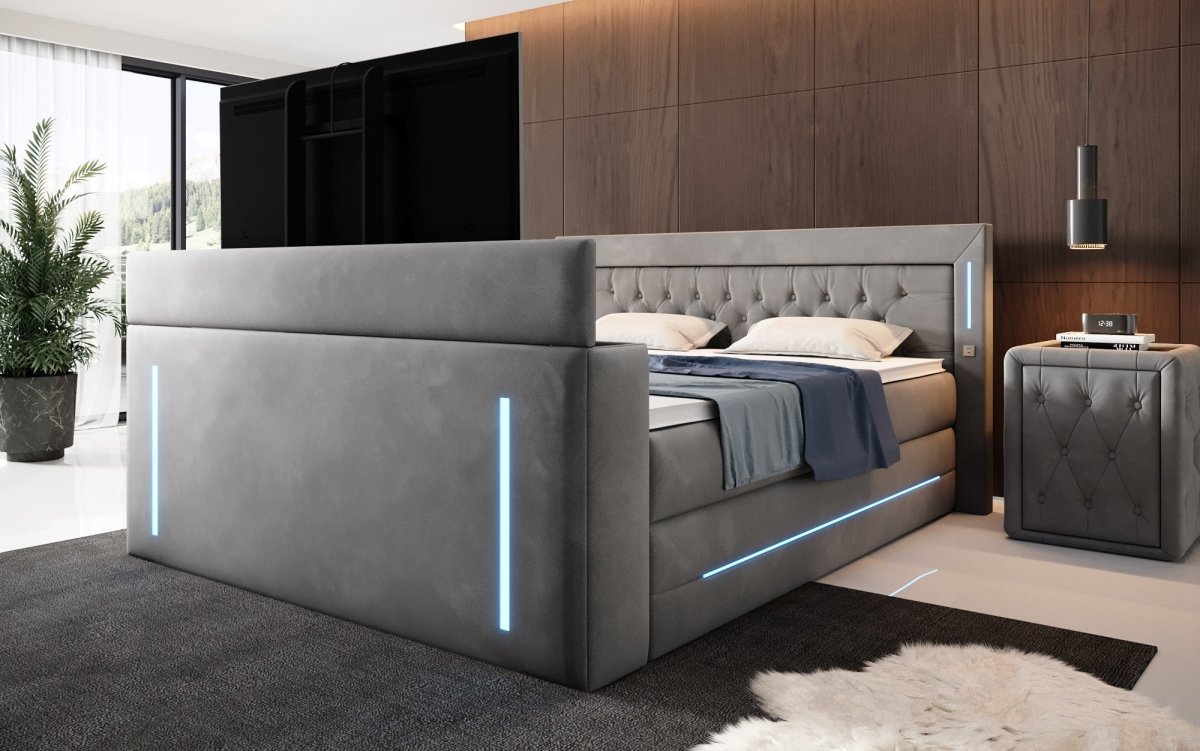 Divalo Luxus Boxspringbett mit Integriertem TV-Lift und Praktischem Stauraum
