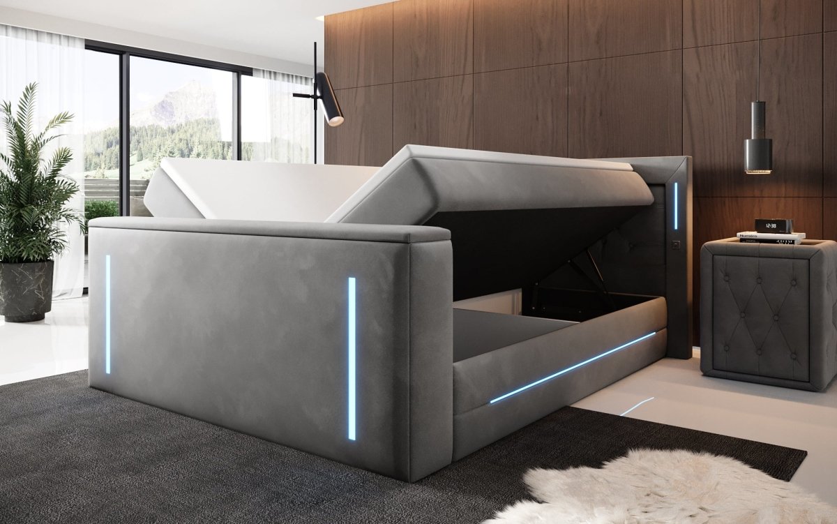Divalo Luxus Boxspringbett mit Integriertem TV-Lift und Praktischem Stauraum