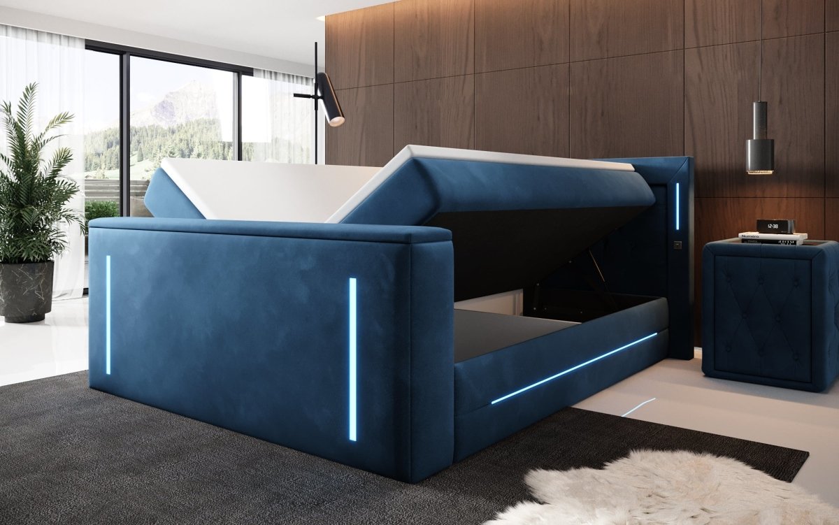 Divalo Luxus Boxspringbett mit integriertem TV-Lift und cleverem Stauraum