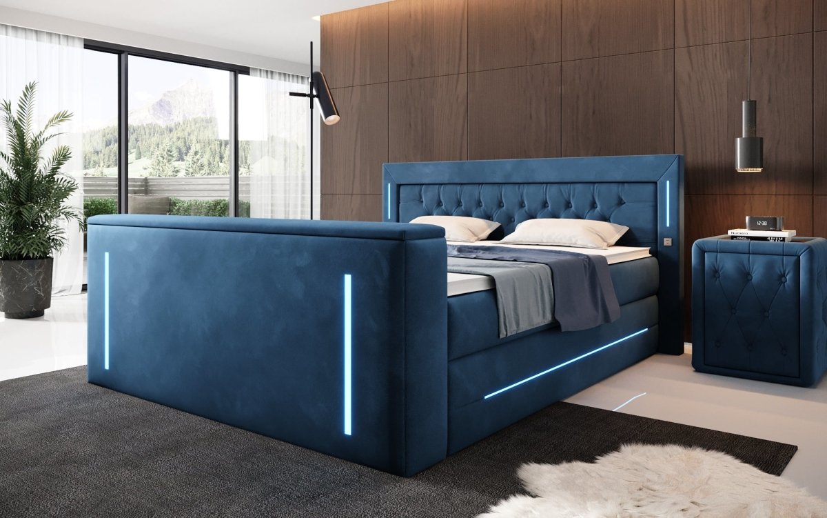 Divalo Luxus Boxspringbett mit Integriertem TV-Lift und Praktischem Stauraum