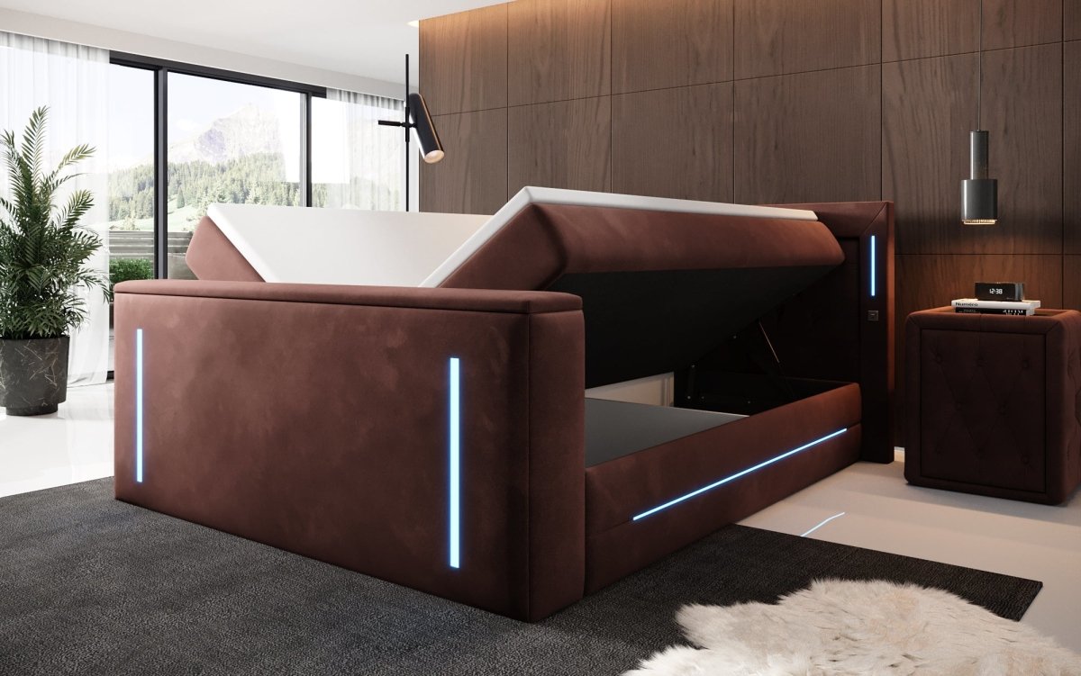 Divalo Luxus Boxspringbett mit integriertem TV-Lift und cleverem Stauraum