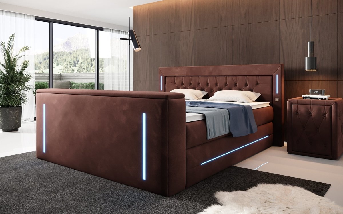 Divalo Luxus Boxspringbett mit Integriertem TV-Lift und Praktischem Stauraum