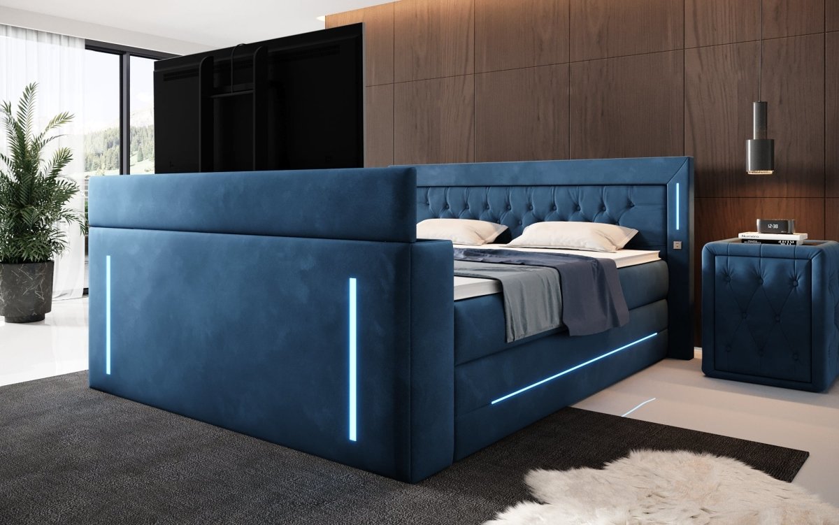 Divalo Luxus Boxspringbett mit integriertem TV-Lift und cleverem Stauraum
