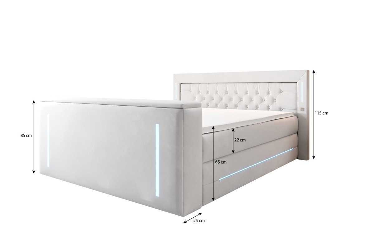 Divalo Luxus Boxspringbett mit Integriertem TV-Lift und Praktischem Stauraum