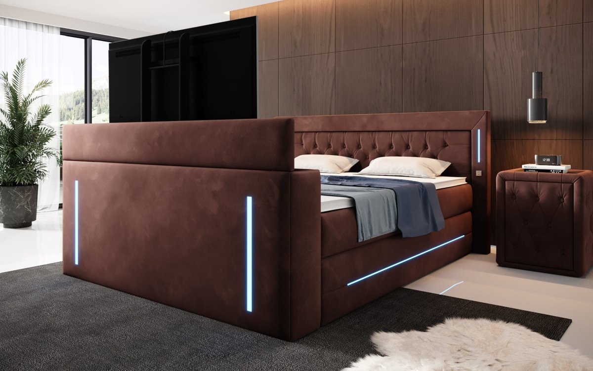 Divalo Luxus Boxspringbett mit Integriertem TV-Lift und Praktischem Stauraum