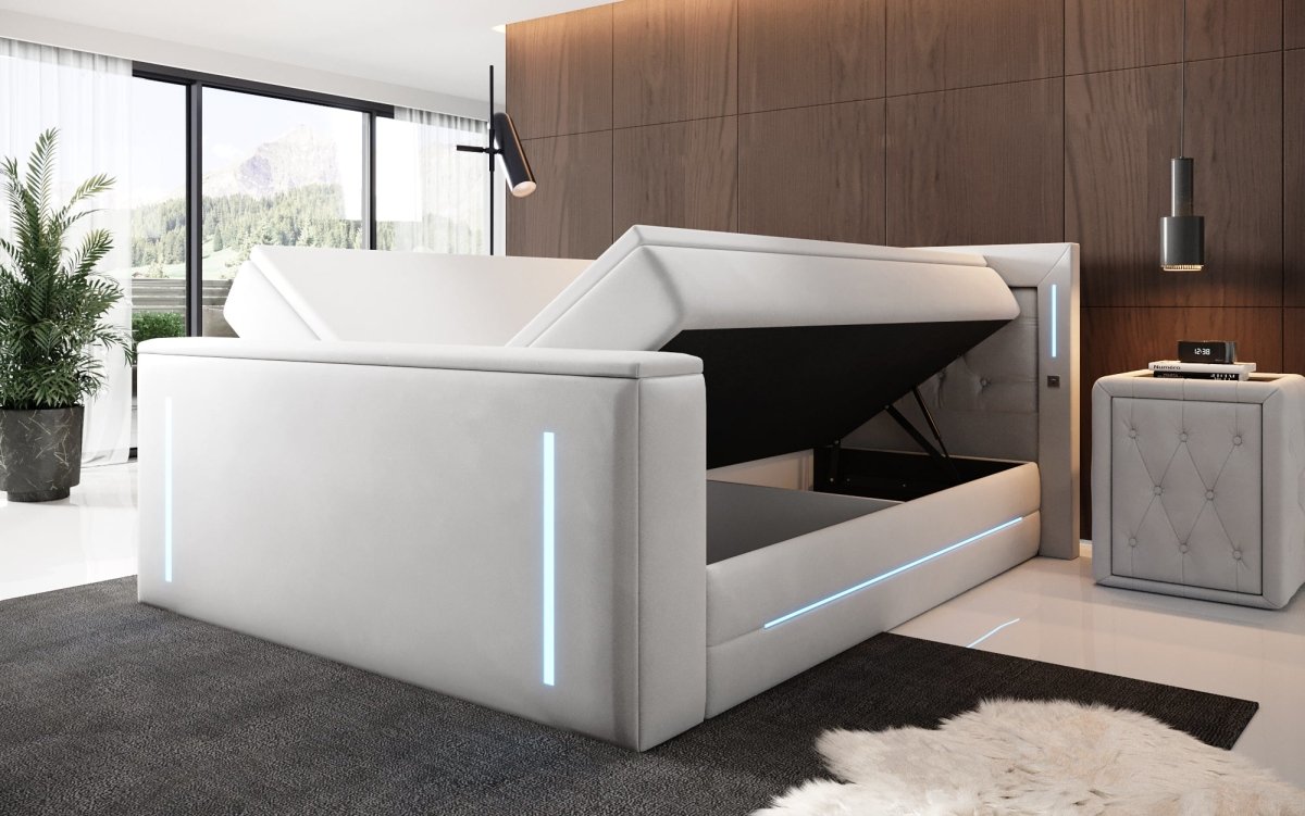 Divalo Luxus Boxspringbett mit integriertem TV-Lift und cleverem Stauraum