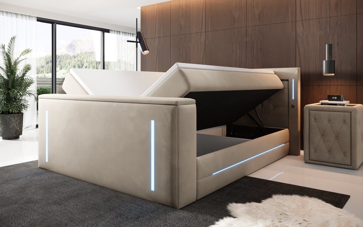 Divalo Luxus Boxspringbett mit Integriertem TV-Lift und Praktischem Stauraum
