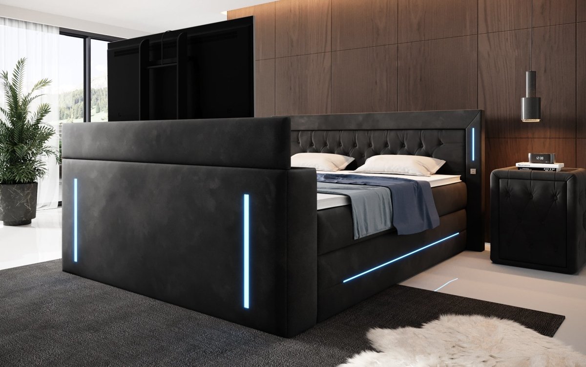 Divalo Luxus Boxspringbett mit integriertem TV-Lift und cleverem Stauraum