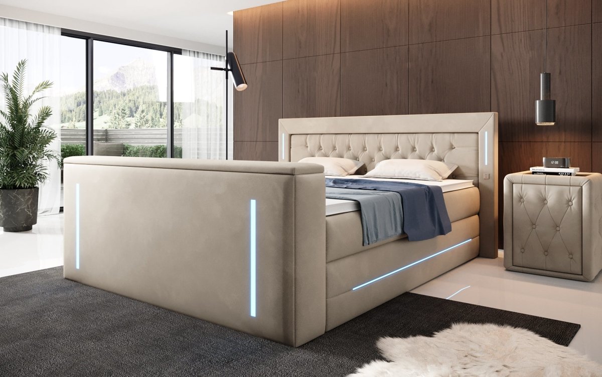 Divalo Luxus Boxspringbett mit integriertem TV-Lift und cleverem Stauraum