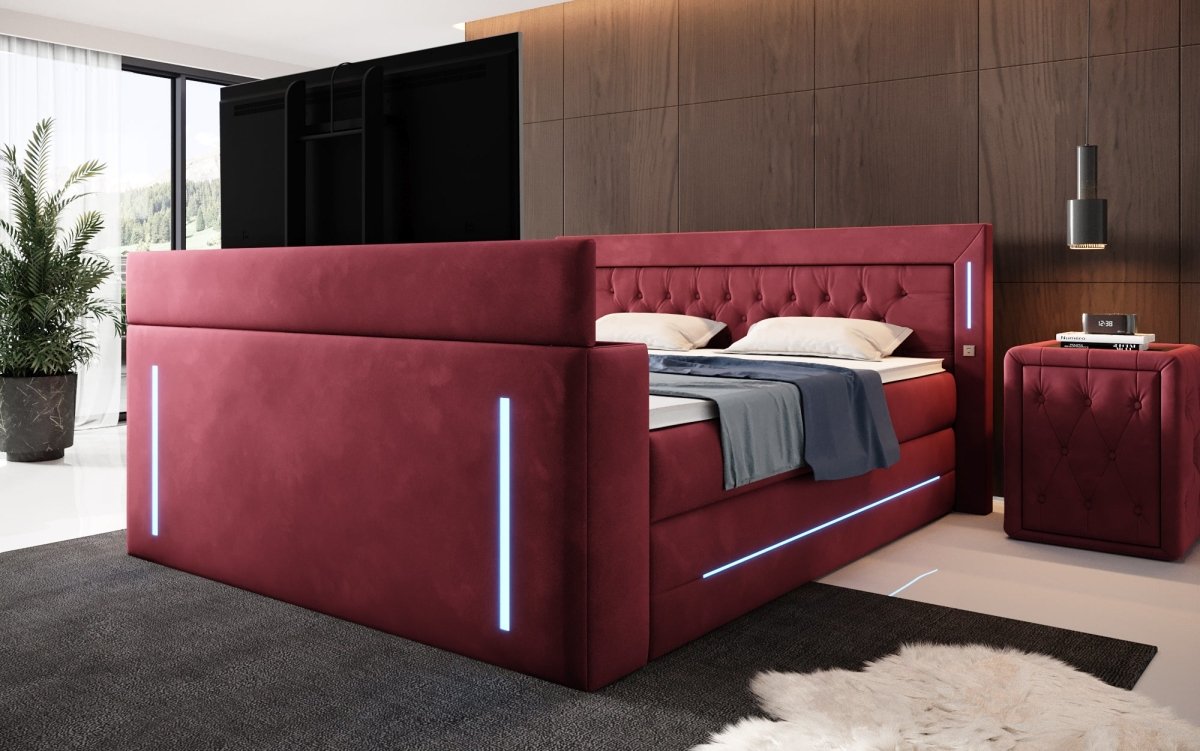 Divalo Luxus Boxspringbett mit integriertem TV-Lift und cleverem Stauraum
