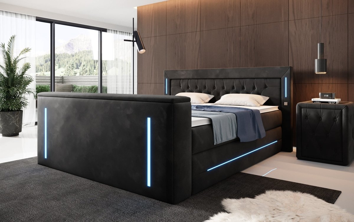 Divalo Luxus Boxspringbett mit integriertem TV-Lift und cleverem Stauraum