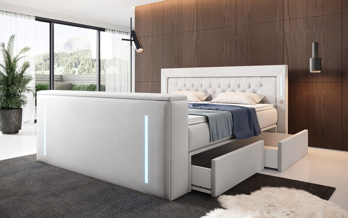 Divaneo Luxus Boxspringbett mit Integriertem TV-Lift und Geräumigem Stauraum