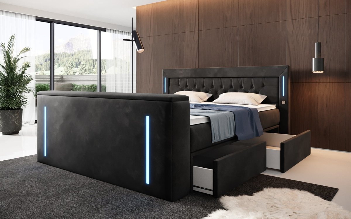 Divaneo Luxus Boxspringbett: Integrierter TV-Lift, Stauraum, Optimaler Schlafkomfort