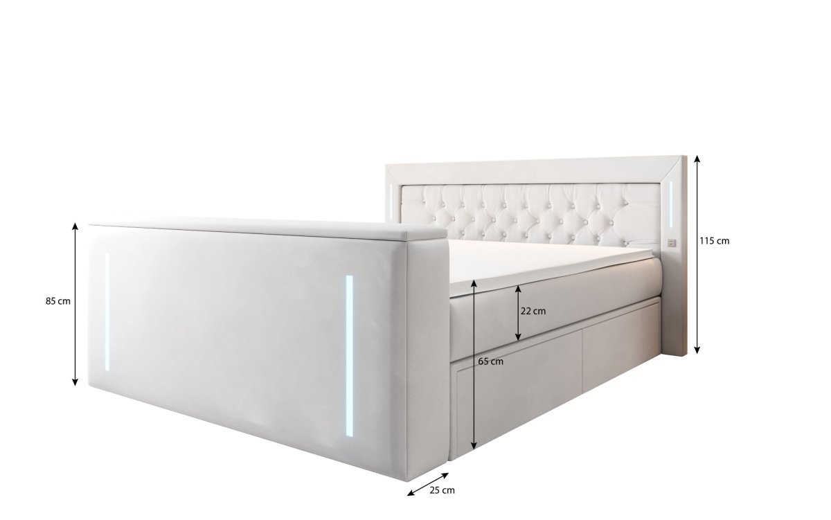 Divaneo Luxus Boxspringbett mit Integriertem TV-Lift und Geräumigem Stauraum