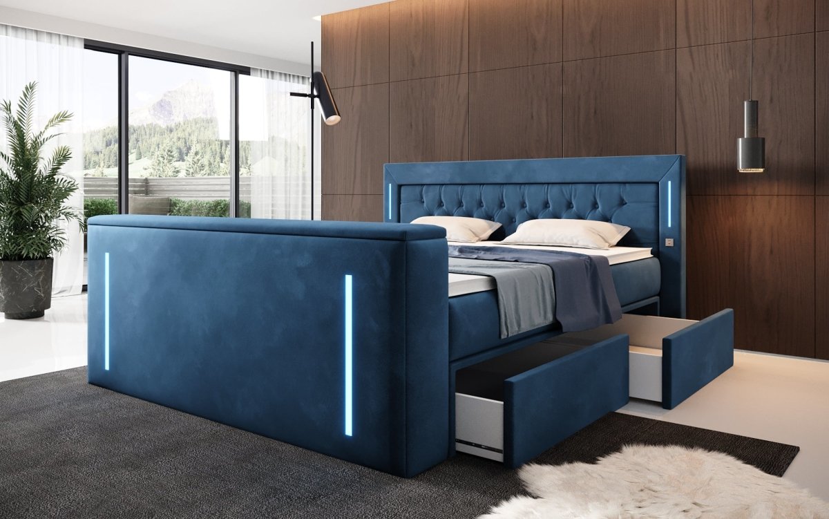 Divaneo Luxus Boxspringbett mit Integriertem TV-Lift und Geräumigem Stauraum