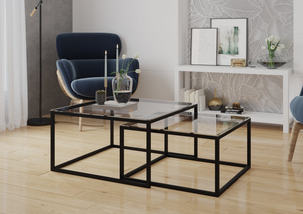 Eleganter Designer Couchtisch Hevela: Moderner Wohnzimmer-Mittelpunkt mit Glas & Metall