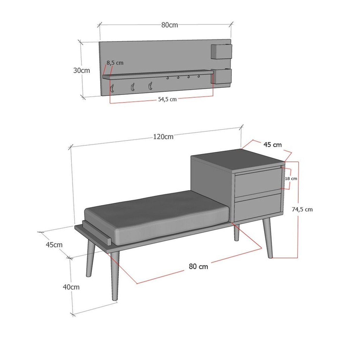 Elegante Designer Garderobe Corsico: Multifunktionale Sitzbank, Haken & Ablage für Flur