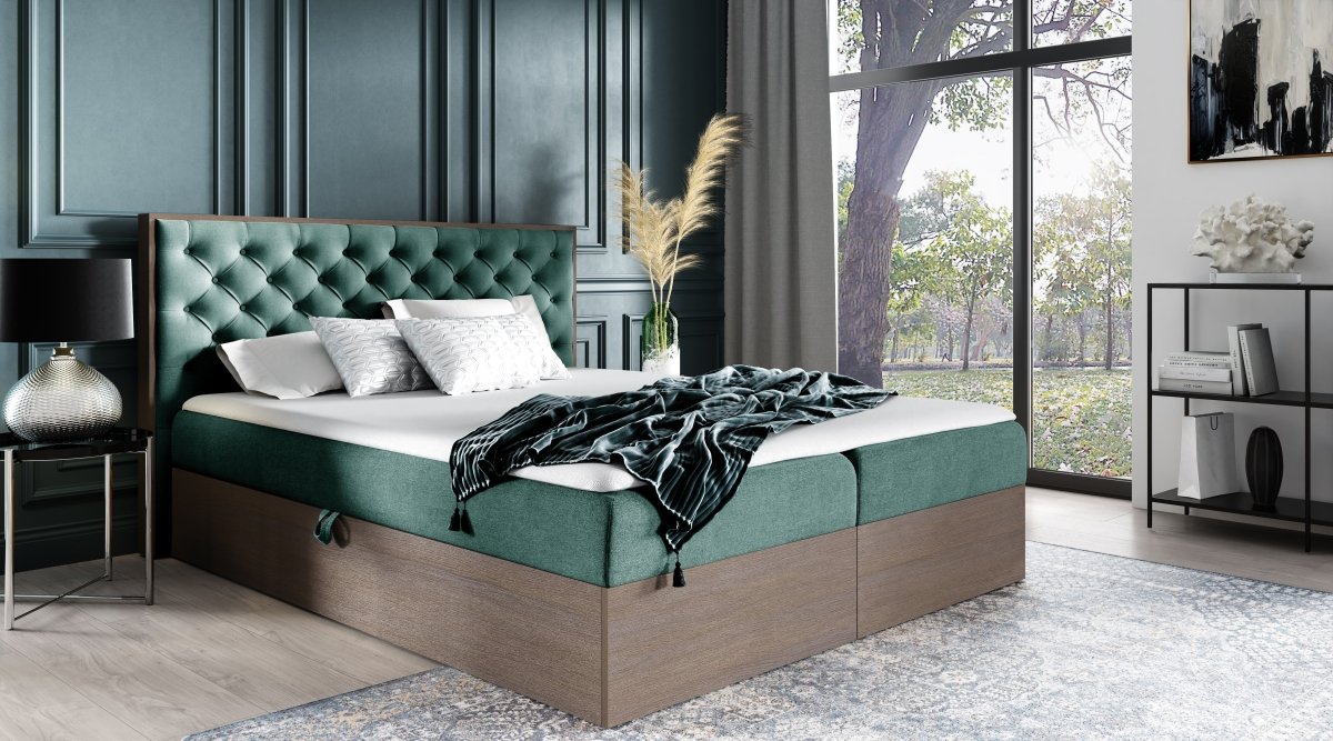 Designer Holzbett Neola mit Stauraum: Modernes Massivholz-Bettgestell, elegant, funktional, stilvoll