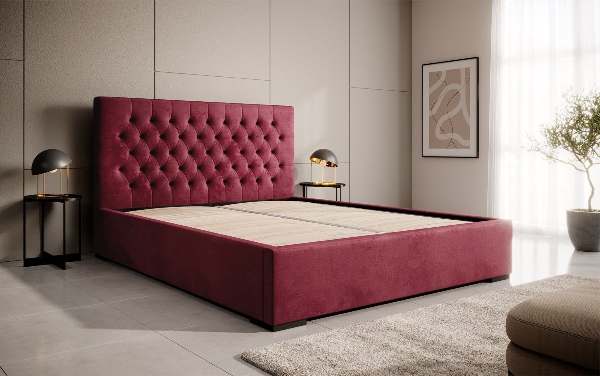 Edles Chester Polsterbett mit Stauraum – Samtbezug, Komfort & clevere Aufbewahrung
