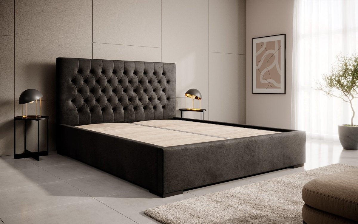 Edles Chester Polsterbett mit Stauraum – Samtbezug, Komfort & clevere Aufbewahrung