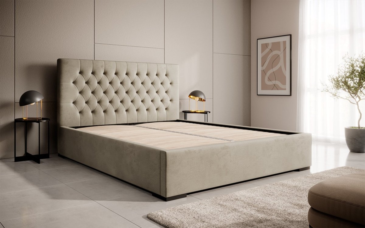 Edles Chester Polsterbett mit Stauraum – Samtbezug, Komfort & clevere Aufbewahrung