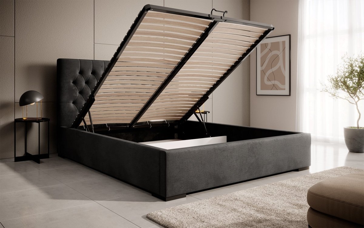 Edles Chester Polsterbett mit Stauraum – Samtbezug, Komfort & clevere Aufbewahrung