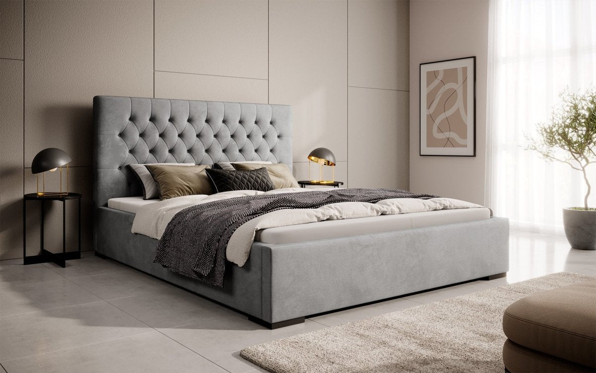 Edles Chester Polsterbett mit Stauraum – Samtbezug, Komfort & clevere Aufbewahrung