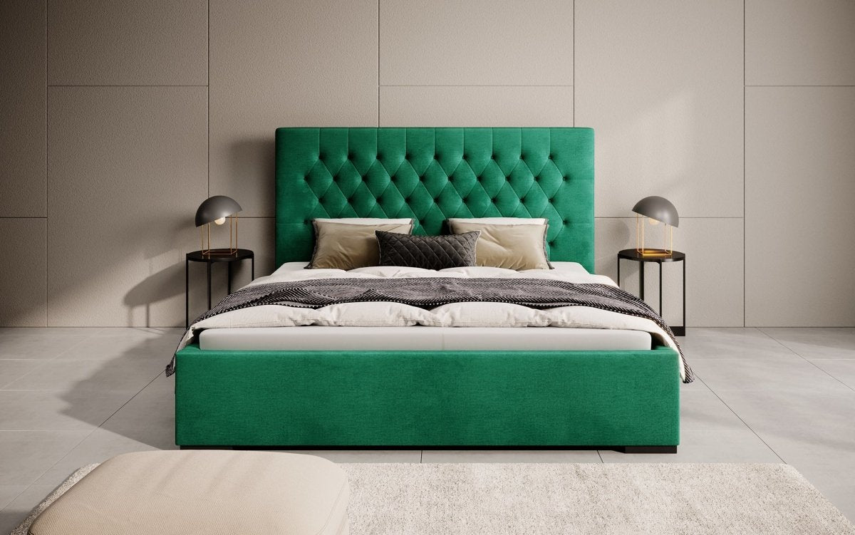 Edles Chester Polsterbett mit Stauraum – Samtbezug, Komfort & clevere Aufbewahrung