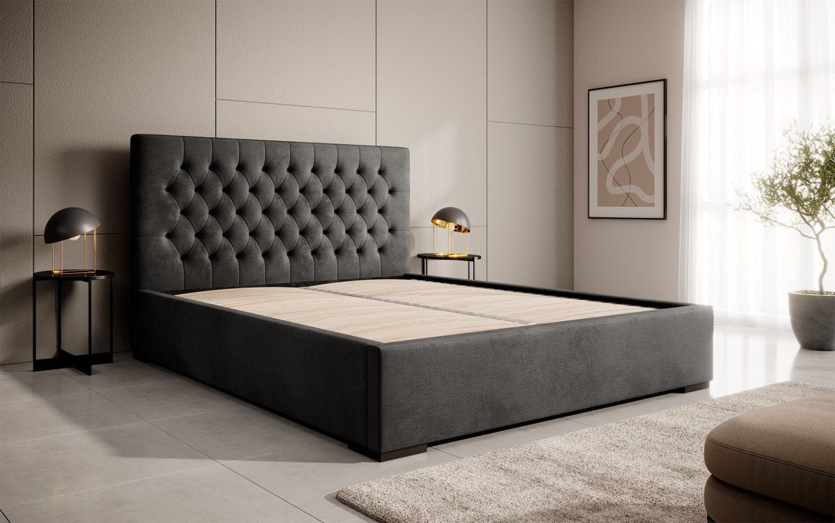 Edles Chester Polsterbett mit Stauraum – Samtbezug, Komfort & clevere Aufbewahrung