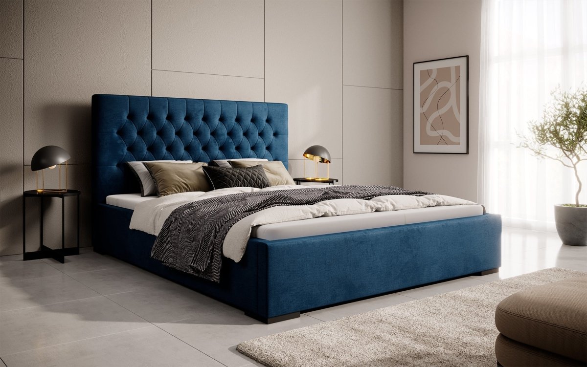 Edles Chester Polsterbett mit Stauraum – Samtbezug, Komfort & clevere Aufbewahrung