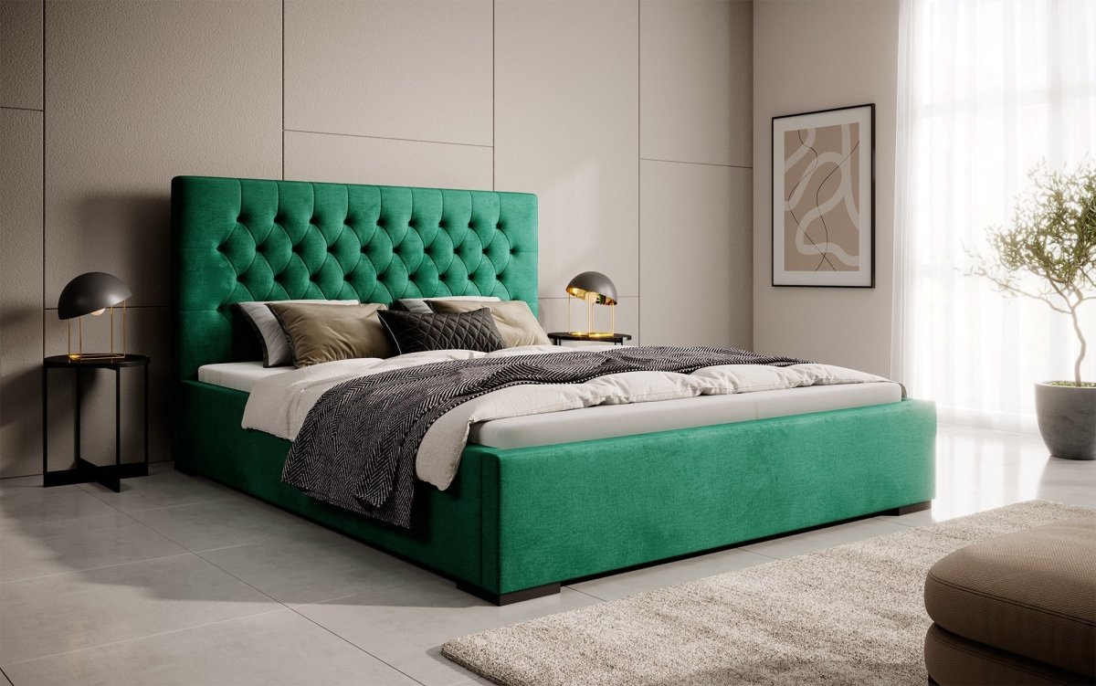 Edles Chester Polsterbett mit Stauraum – Samtbezug, Komfort & clevere Aufbewahrung