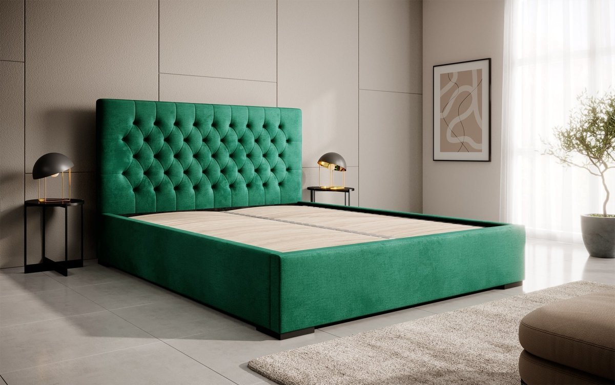 Edles Chester Polsterbett mit Stauraum – Samtbezug, Komfort & clevere Aufbewahrung