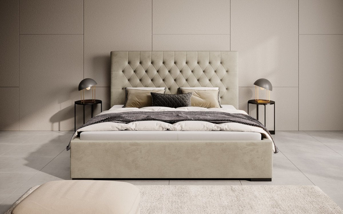 Edles Chester Polsterbett mit Stauraum – Samtbezug, Komfort & clevere Aufbewahrung