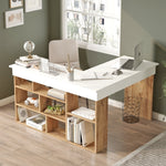 Lade das Bild in den Galerie-Viewer, Tiro Designer Eckschreibtisch mit Regal, Modernes Home-Office Arbeitszimmer, Kiefer Anthrazit Weiß