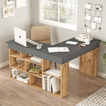 Lade das Bild in den Galerie-Viewer, Tiro Designer Eckschreibtisch mit Regal, Modernes Home-Office Arbeitszimmer, Kiefer Anthrazit Weiß