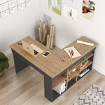 Lade das Bild in den Galerie-Viewer, Tiro Designer Eckschreibtisch mit Regal, Modernes Home-Office Arbeitszimmer, Kiefer Anthrazit Weiß