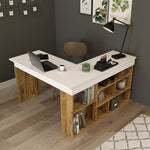 Lade das Bild in den Galerie-Viewer, Tiro Designer Eckschreibtisch mit Regal, Modernes Home-Office Arbeitszimmer, Kiefer Anthrazit Weiß