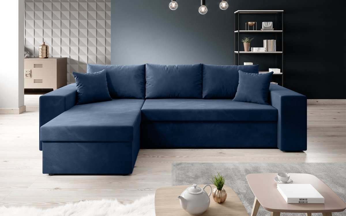 Designer Ecksofa Denver Samt mit Schlaffunktion – Verwandlungsfähige L-Form Couch