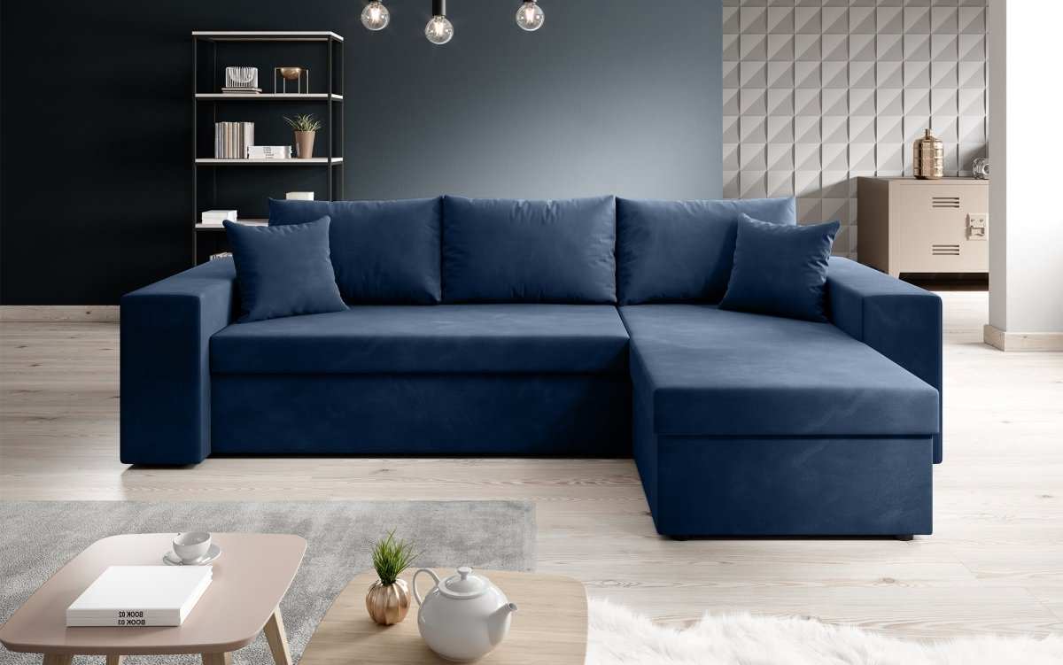 Designer Ecksofa Denver Samt mit Schlaffunktion – Verwandlungsfähige L-Form Couch