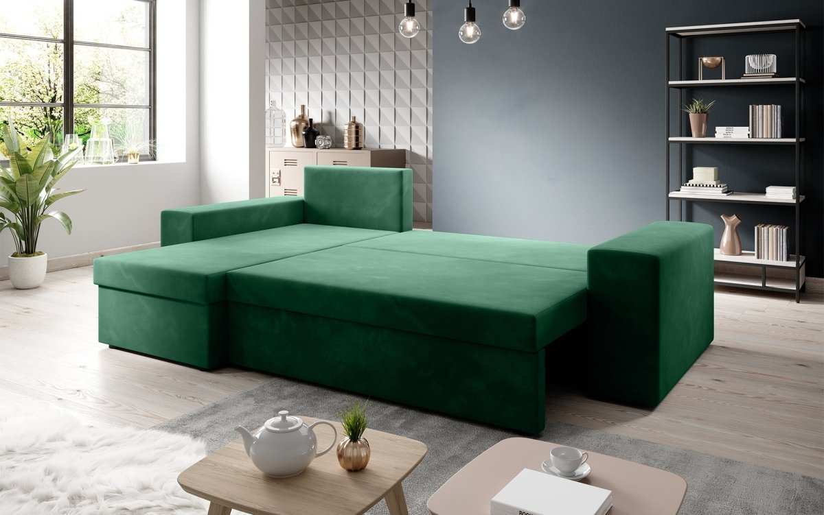 Designer Ecksofa Denver Samt mit Schlaffunktion – Verwandlungsfähige L-Form Couch